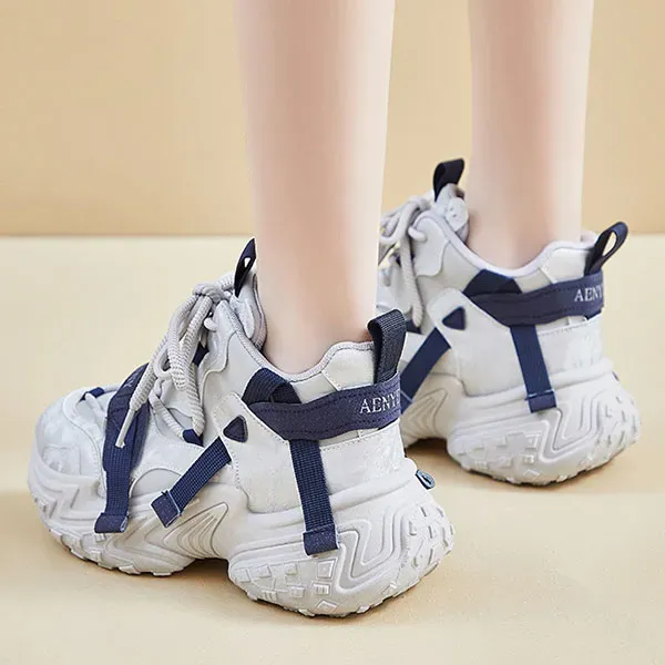 Trendy Strap Design Lace-Up Chunky Sneakers