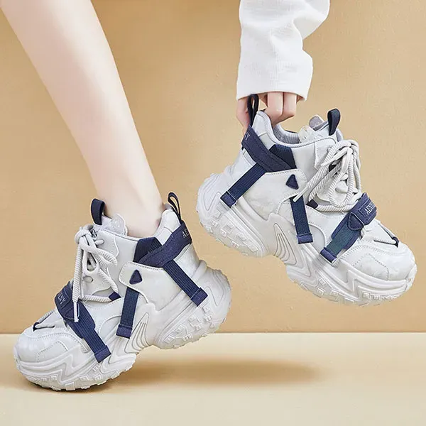 Trendy Strap Design Lace-Up Chunky Sneakers
