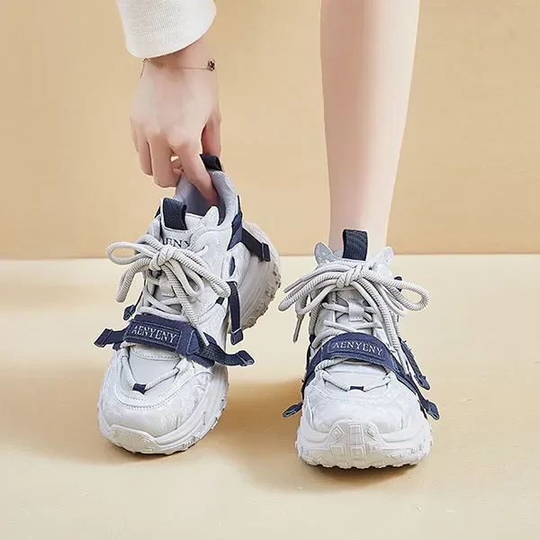 Trendy Strap Design Lace-Up Chunky Sneakers