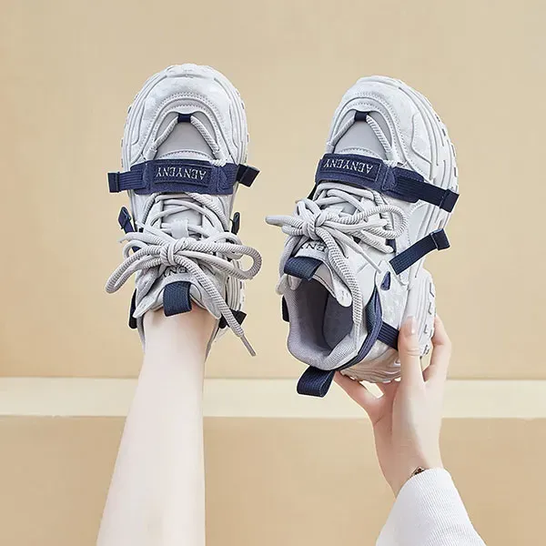 Trendy Strap Design Lace-Up Chunky Sneakers