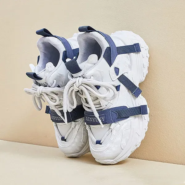 Trendy Strap Design Lace-Up Chunky Sneakers