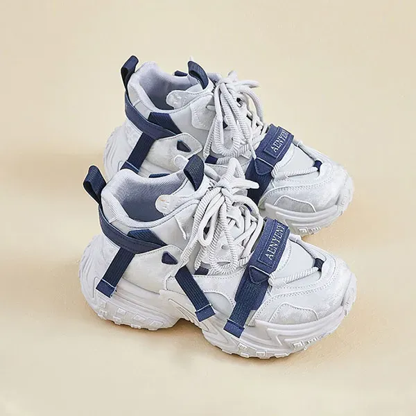 Trendy Strap Design Lace-Up Chunky Sneakers