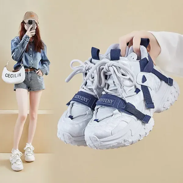Trendy Strap Design Lace-Up Chunky Sneakers
