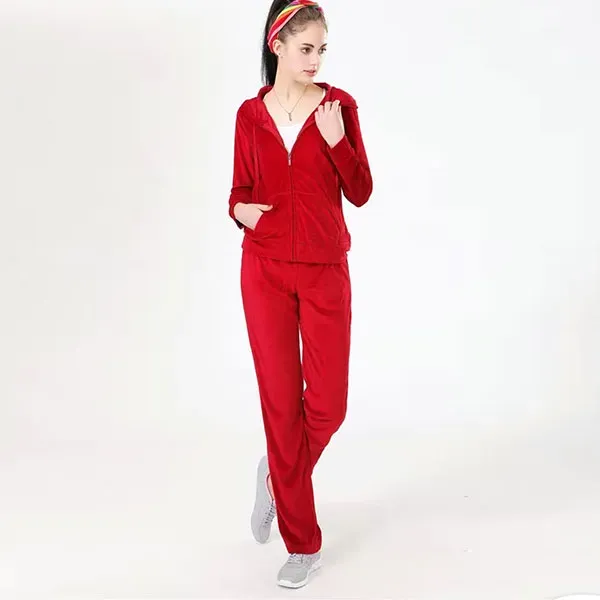 Velour Zip-Up Hoodie High Waist Tracksuit