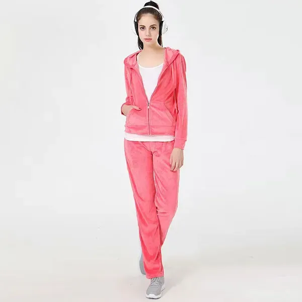 Velour Zip-Up Hoodie High Waist Tracksuit