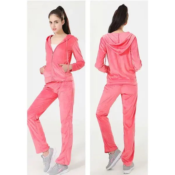 Velour Zip-Up Hoodie High Waist Tracksuit