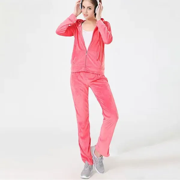 Velour Zip-Up Hoodie High Waist Tracksuit