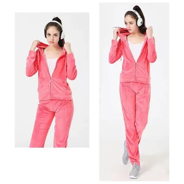 Velour Zip-Up Hoodie High Waist Tracksuit