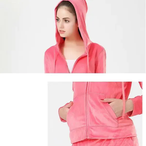 Velour Zip-Up Hoodie High Waist Tracksuit