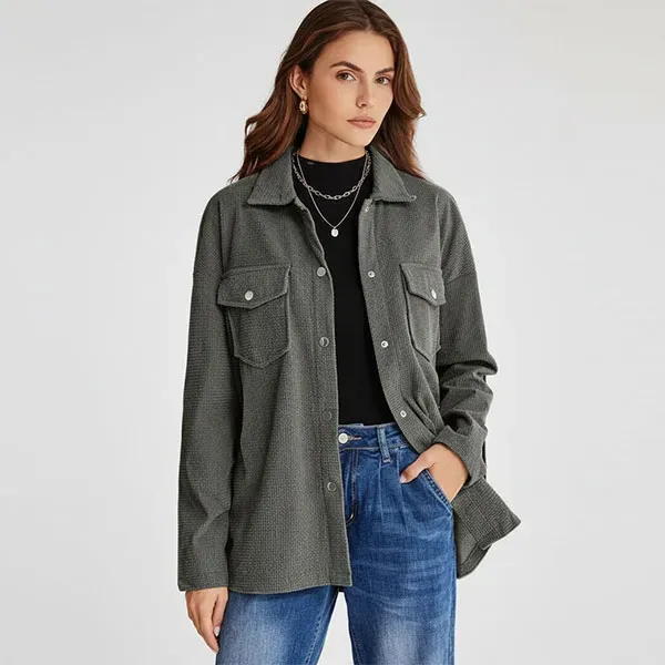 Ribbed Button-Up Long Sleeve