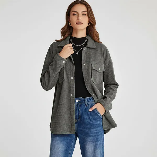 Ribbed Button-Up Long Sleeve