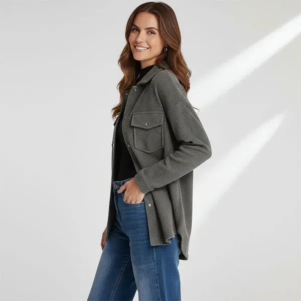 Ribbed Button-Up Long Sleeve