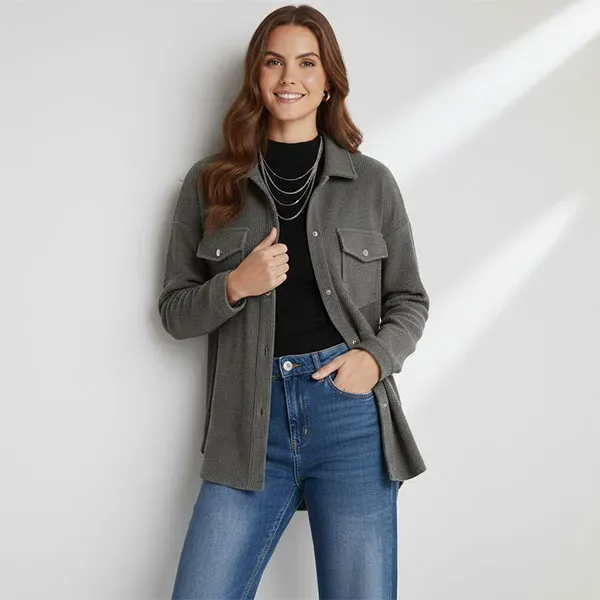 Ribbed Button-Up Long Sleeve