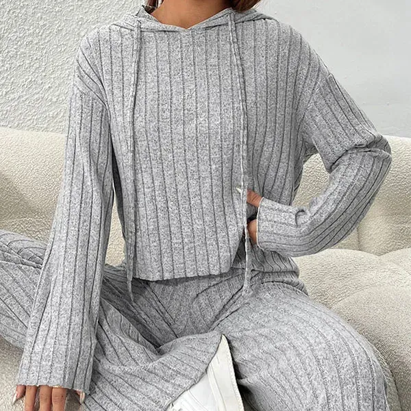 Ribbed Hoodie and High Waist Lounge Set