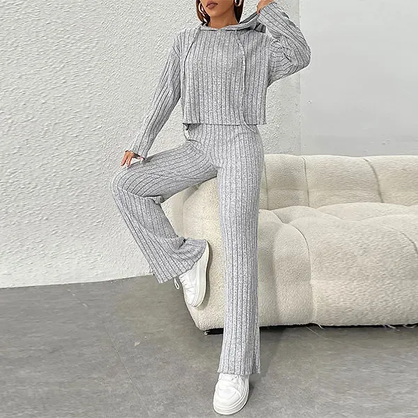 Ribbed Hoodie and High Waist Lounge Set