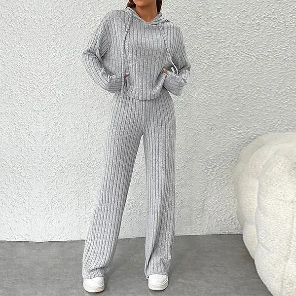 Ribbed Hoodie and High Waist Lounge Set