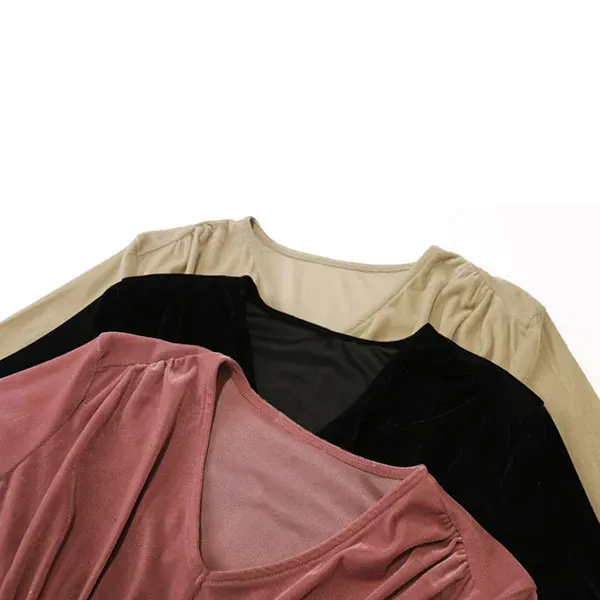 Elegant Velvet Pleated Long Sleeve Top