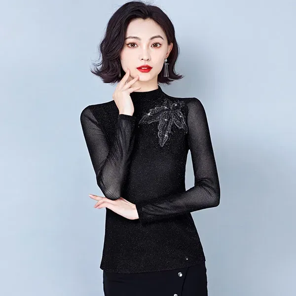Elegant Black Sheer Long Sleeve Top