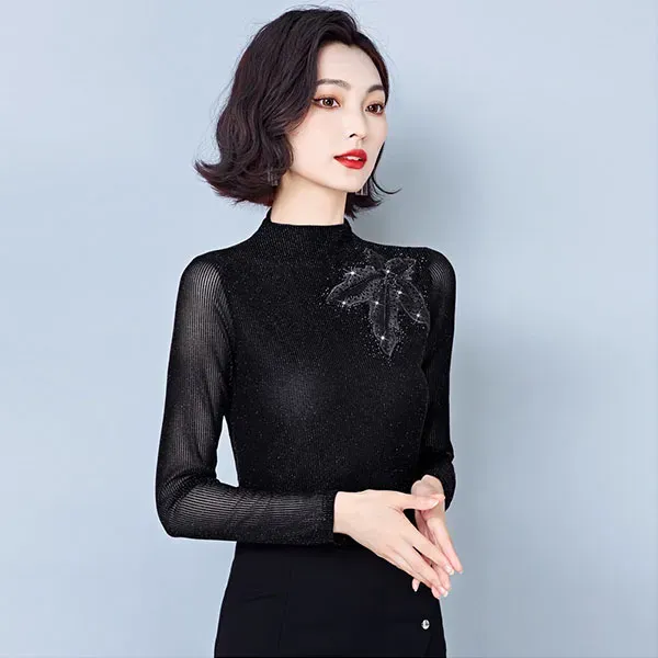 Elegant Black Sheer Long Sleeve Top