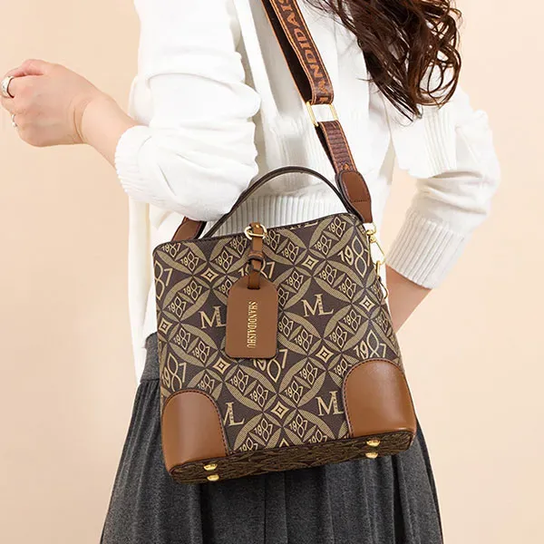 Stylish Retro Printed Bucket Handbag