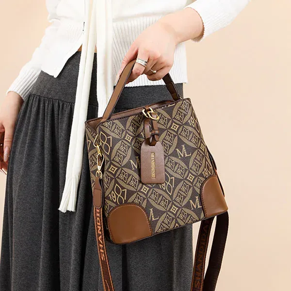 Stylish Retro Printed Bucket Handbag