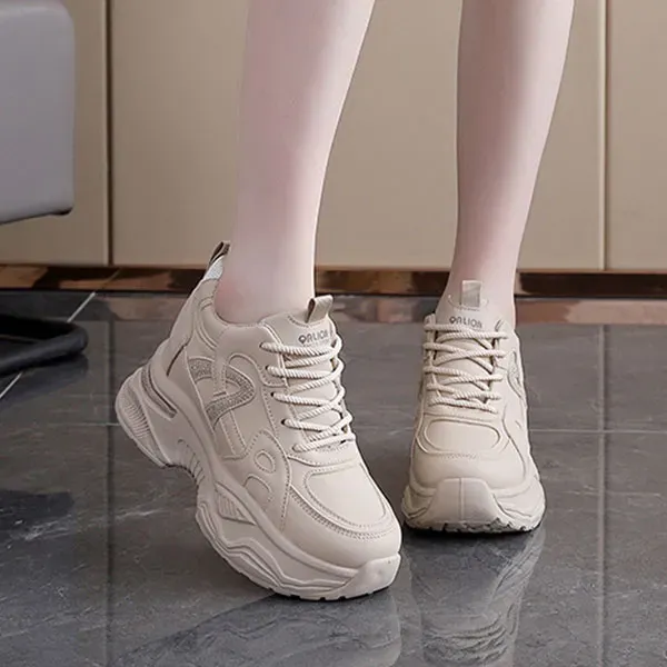 Stylish PU Leather Thick Sole Sneakers
