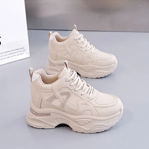 Stylish PU Leather Thick Sole Sneakers