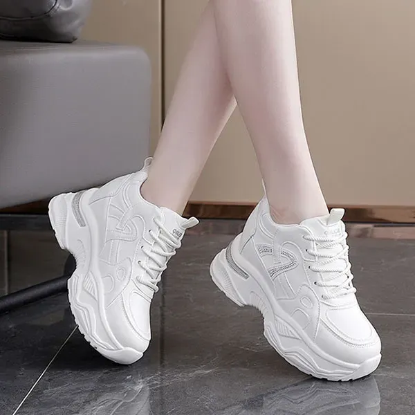 Stylish PU Leather Thick Sole Sneakers