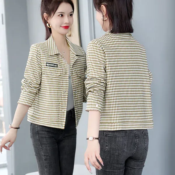 Stylish Houndstooth Button-Up Jacket