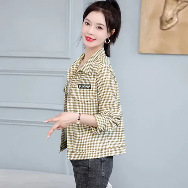 Stylish Houndstooth Button-Up Jacket