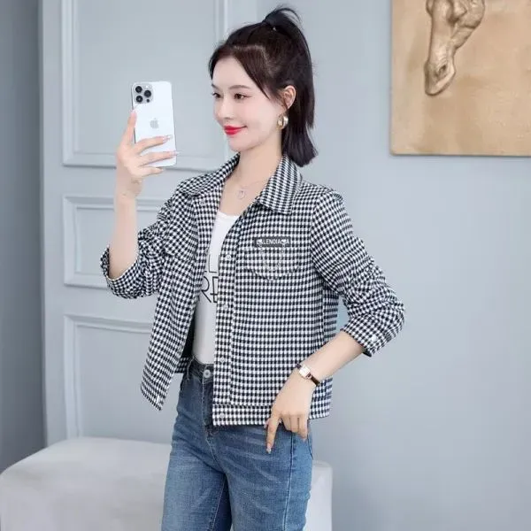 Stylish Houndstooth Button-Up Jacket