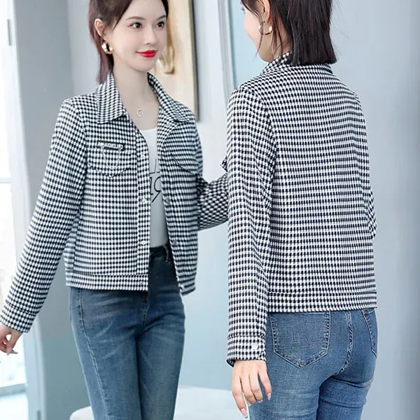 Stylish Houndstooth Button-Up Jacket