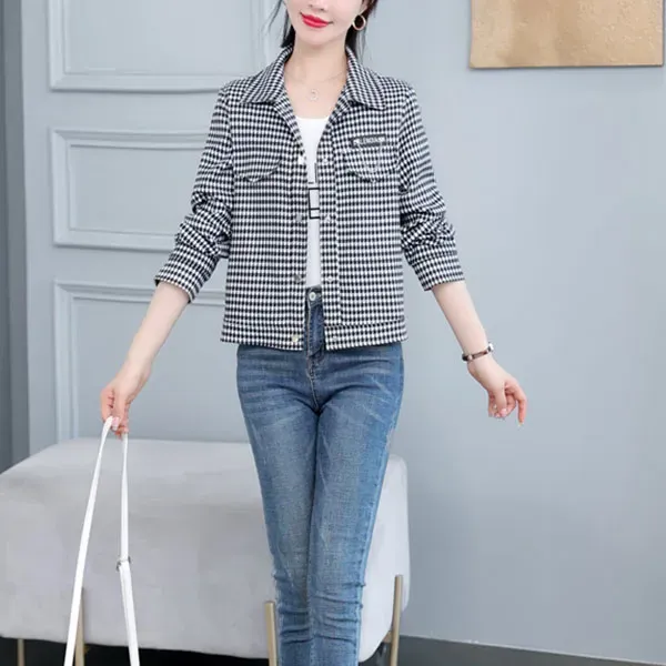 Stylish Houndstooth Button-Up Jacket