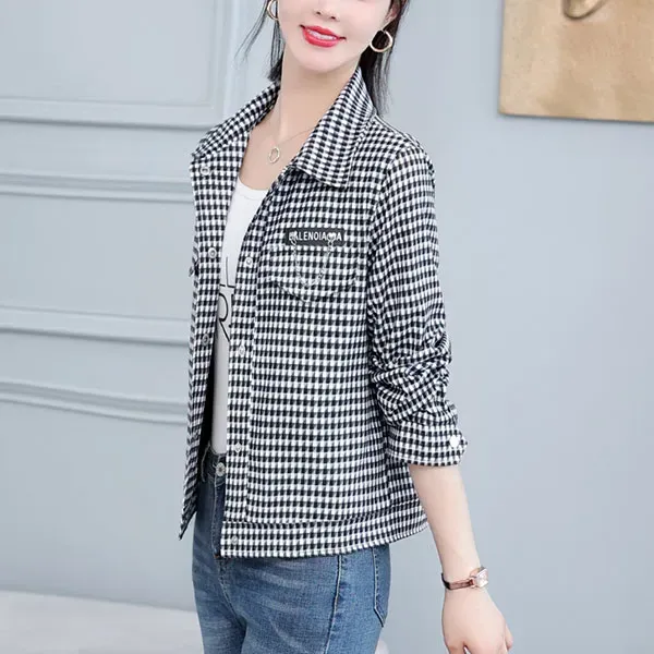 Stylish Houndstooth Button-Up Jacket