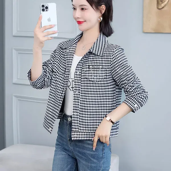Stylish Houndstooth Button-Up Jacket