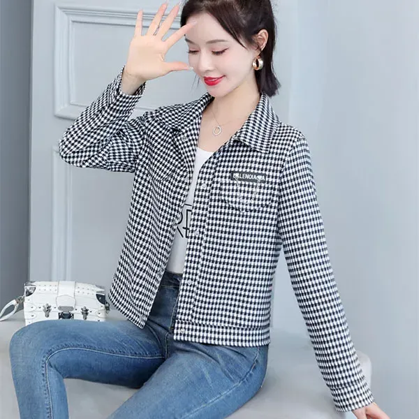 Stylish Houndstooth Button-Up Jacket