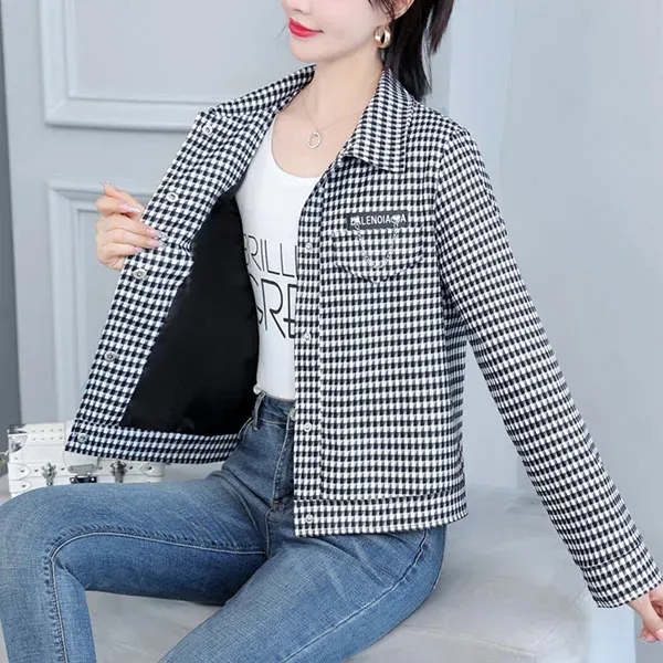 Stylish Houndstooth Button-Up Jacket