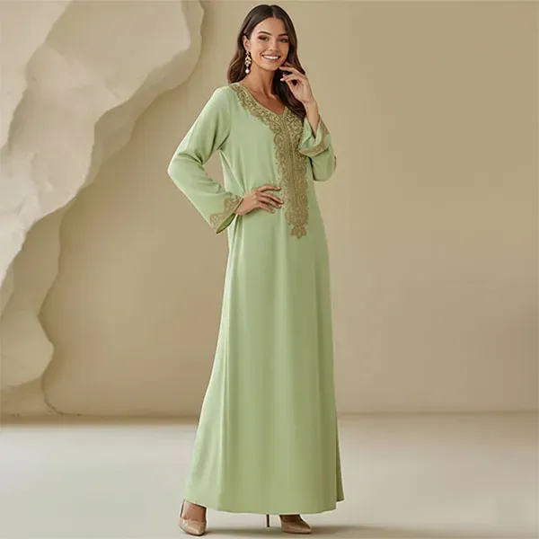 Embroidered Long Sleeve Jalabiya Maxi Dress