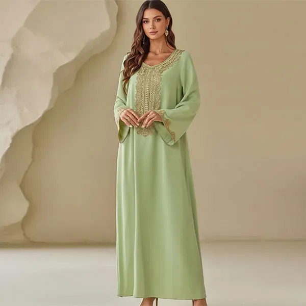 Embroidered Long Sleeve Jalabiya Maxi Dress