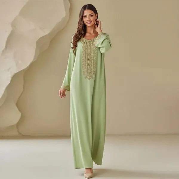 Embroidered Long Sleeve Jalabiya Maxi Dress