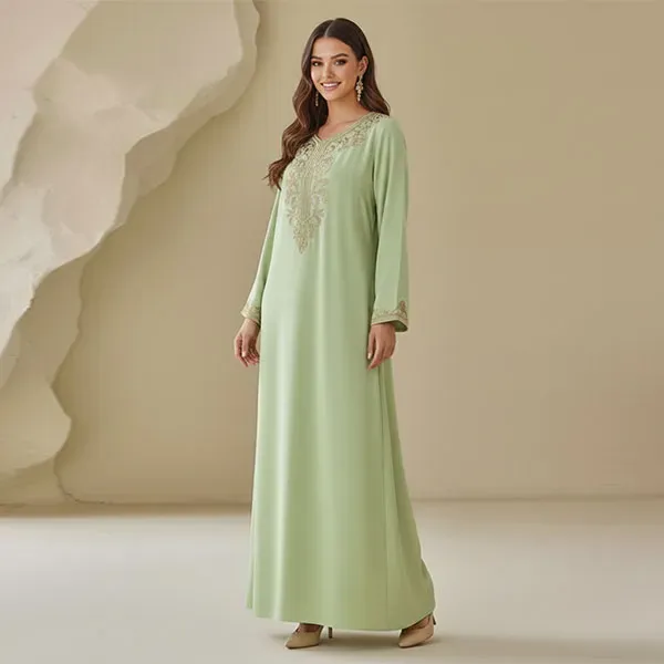 Embroidered Long Sleeve Jalabiya Maxi Dress