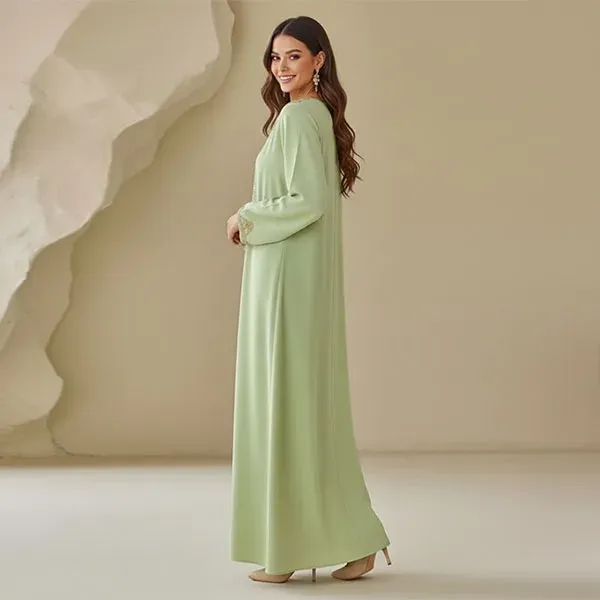 Embroidered Long Sleeve Jalabiya Maxi Dress