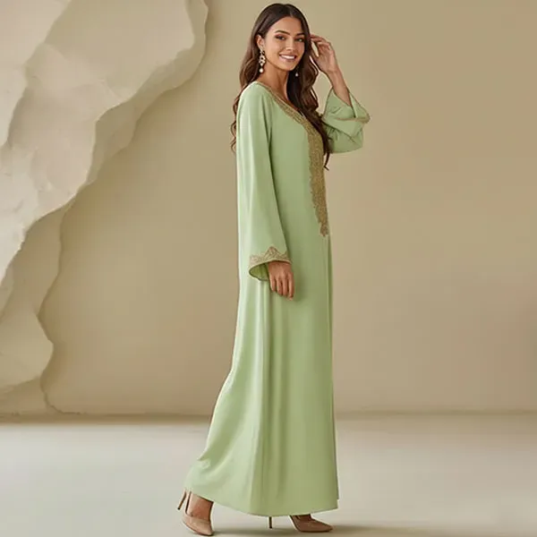 Embroidered Long Sleeve Jalabiya Maxi Dress