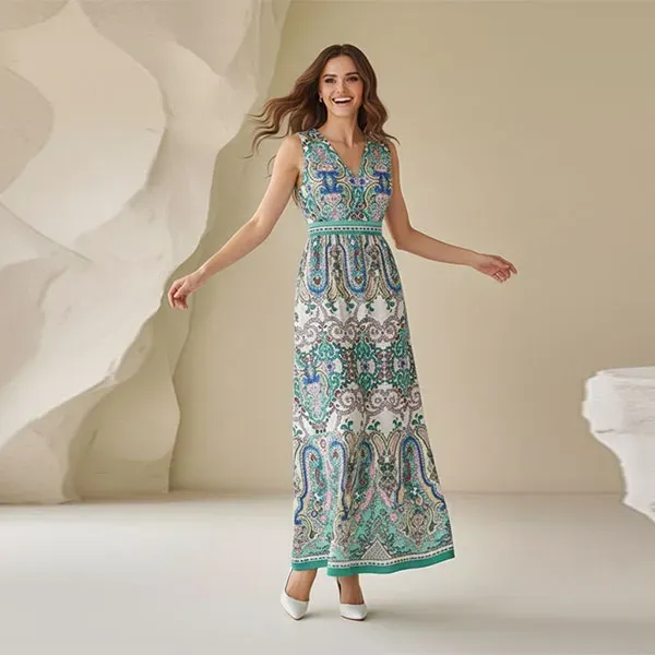 Boho Paisley Sleeveless Casual Maxi Dress