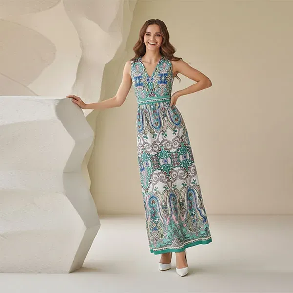 Boho Paisley Sleeveless Casual Maxi Dress