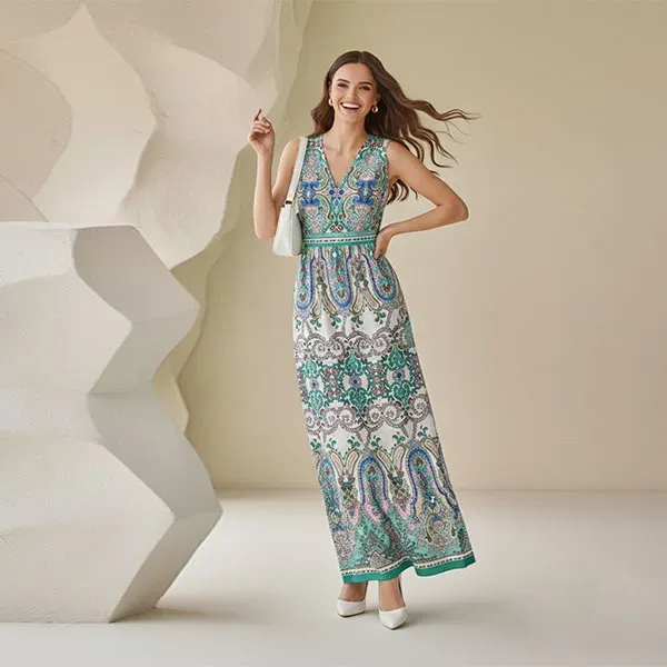 Boho Paisley Sleeveless Casual Maxi Dress