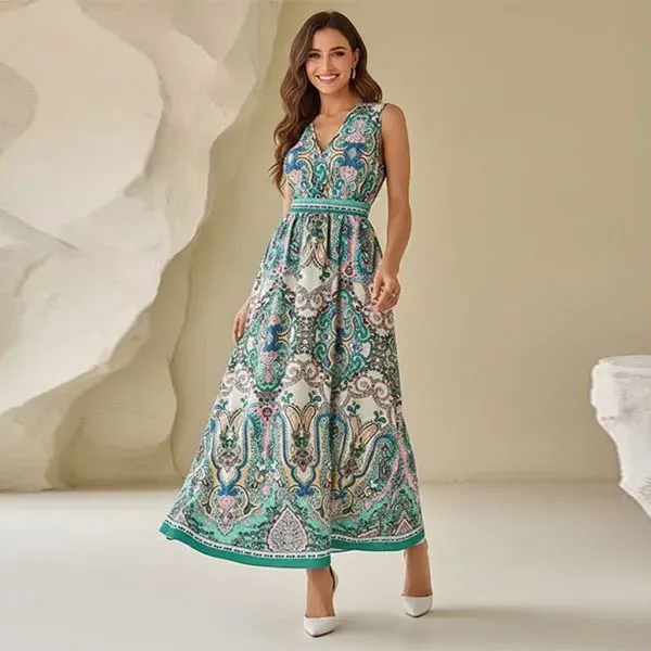 Boho Paisley Sleeveless Casual Maxi Dress