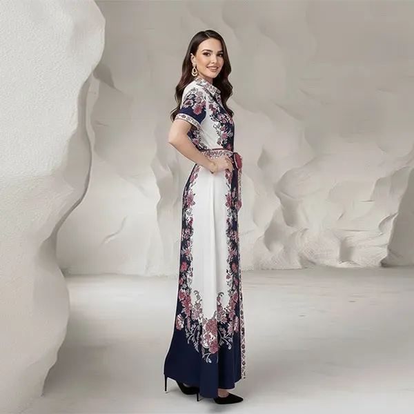 Vintage Floral Button-Up Maxi Dress