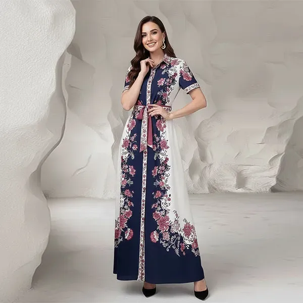 Vintage Floral Button-Up Maxi Dress