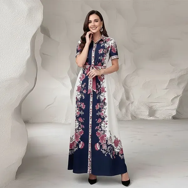 Vintage Floral Button-Up Maxi Dress